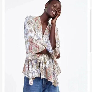 Zara | Printed Top with Drawstring Size XS